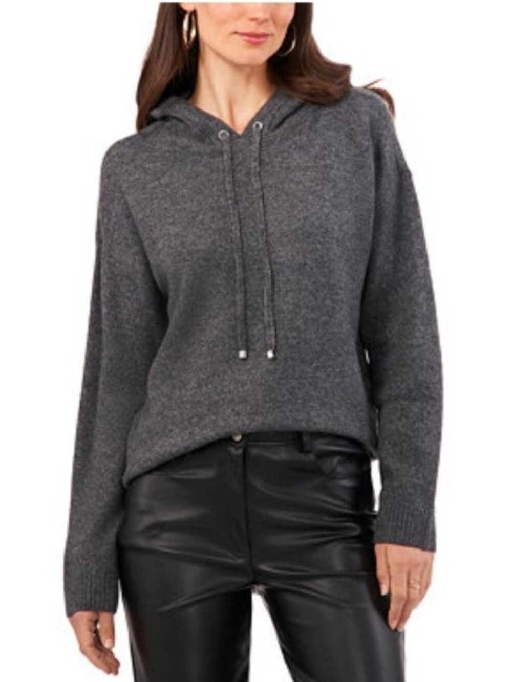 $79 Vince Camuto Women's Mademoiselle Sweater Hoodie Silver Heather Size M